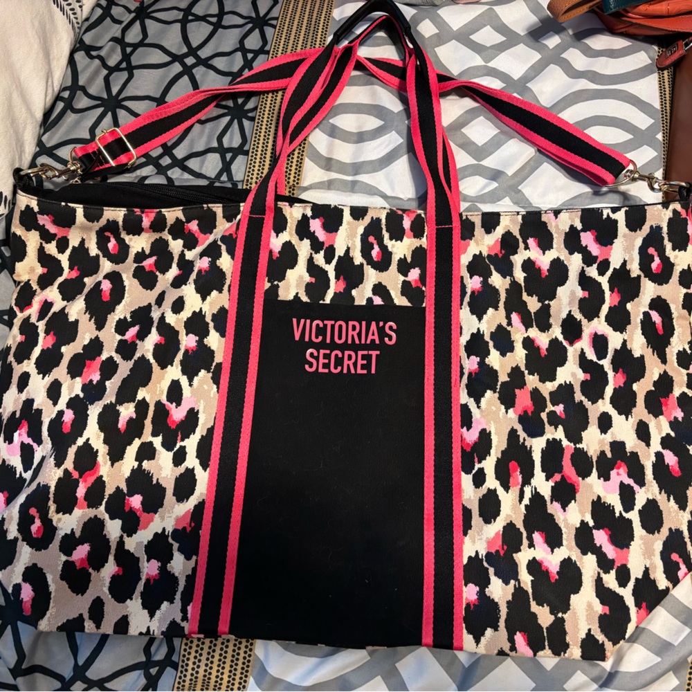 Victoria's Secret Black and Pink Leopard Tote